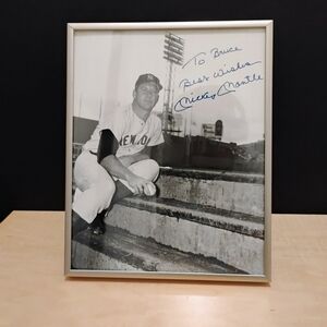 Mickey Mantle New York Yankees Autographed Signed Picture Frame Made To Bruce